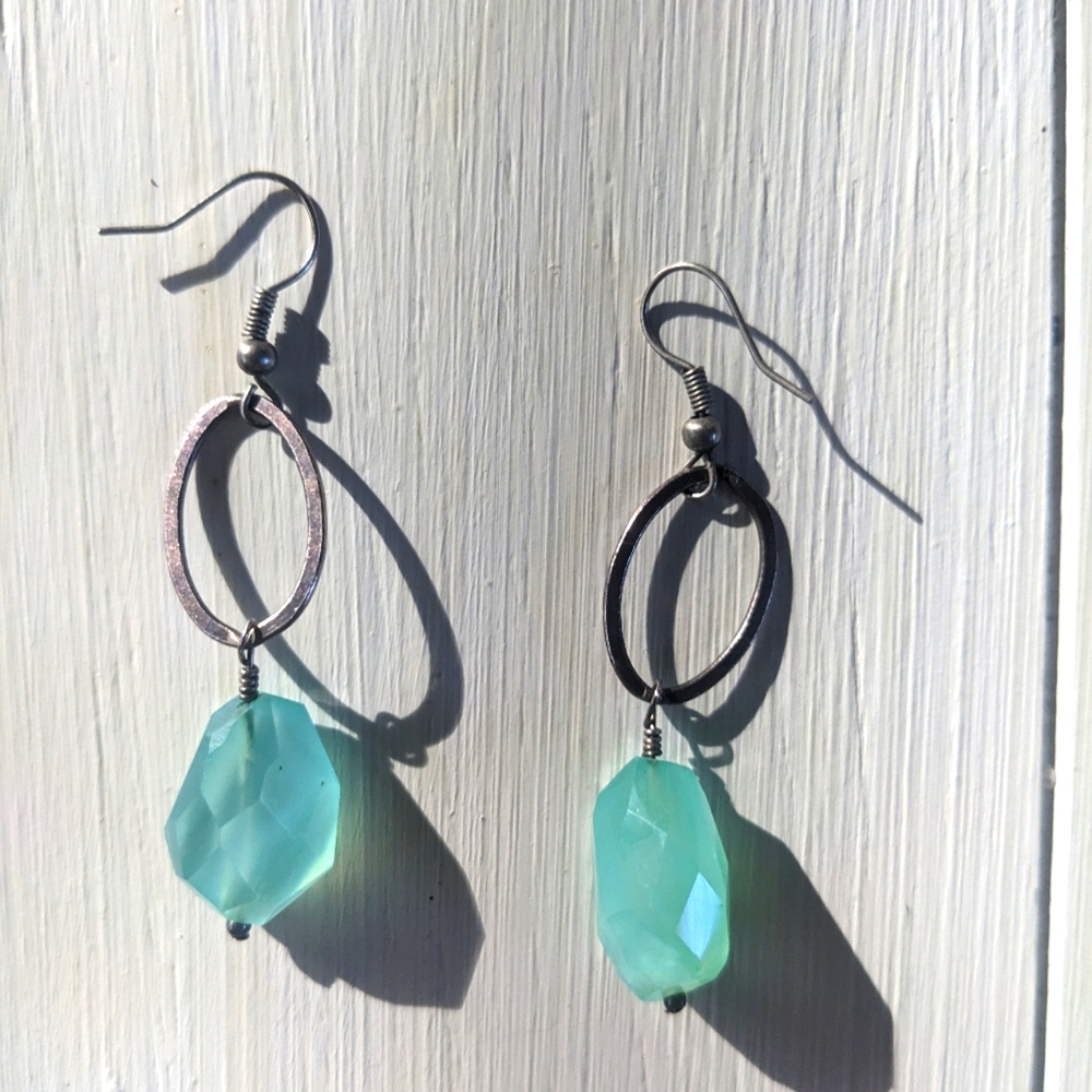Gorgeous Turquoise Crystal and Sterling Silver Hoop Earrings